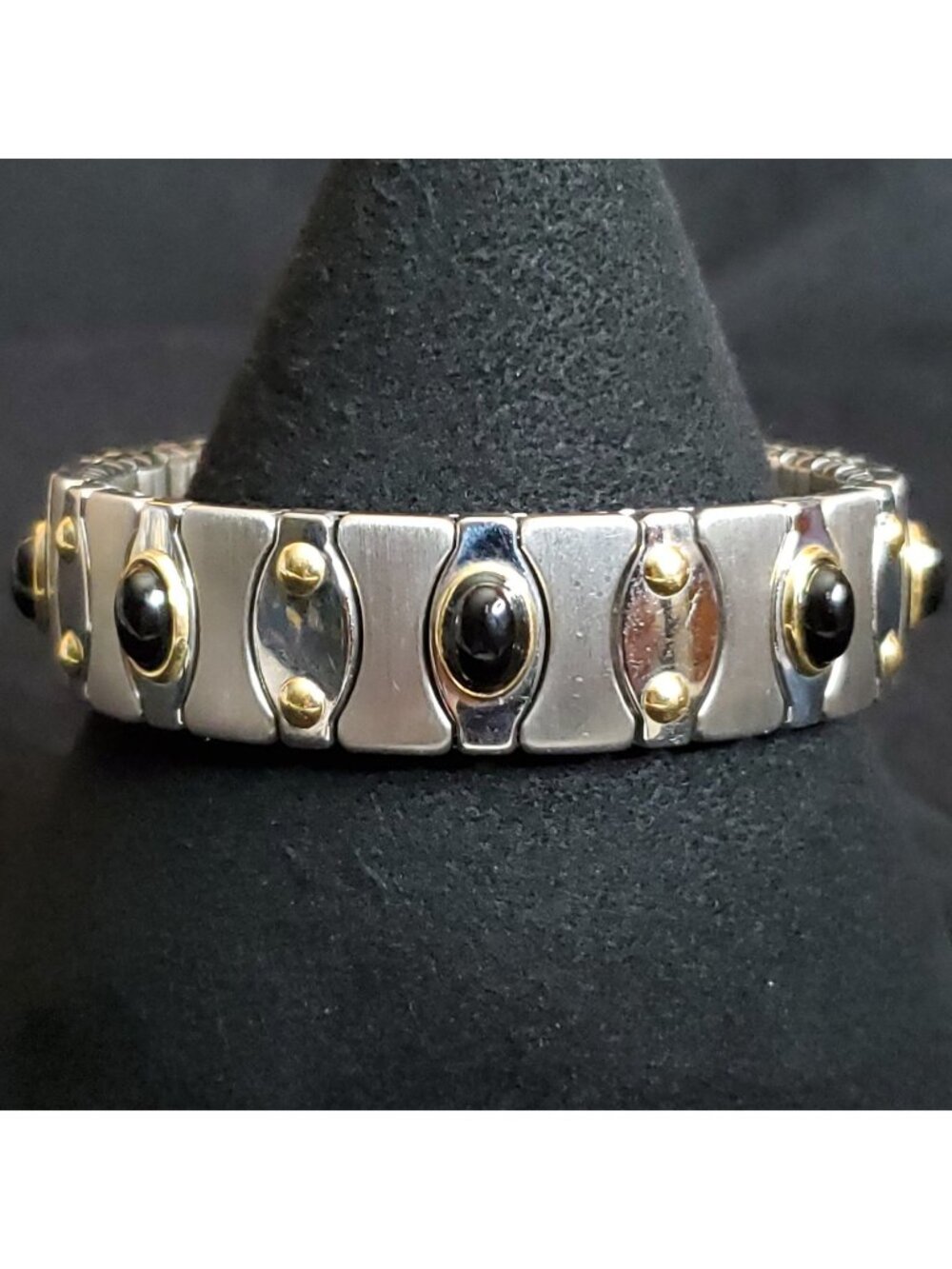 Vintage Zoppini Italian Stretch Bracelet 750 18kt Onyx Stainless Steel 6.5"